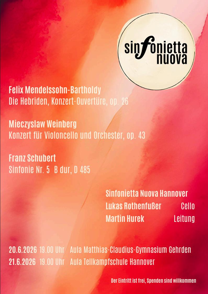 Plakat für die Konzerte der Sinfonietta Nuova am 21. und 22. Juni 2026